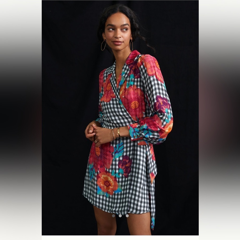 Farm Rio x Anthropologie Gingham Floral Mini Dress Womenโs Small